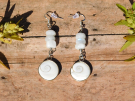 Shiva Shell and Moonstone Earrings with Sterling Silver Hooks for Energy Healing - £20.36 GBP