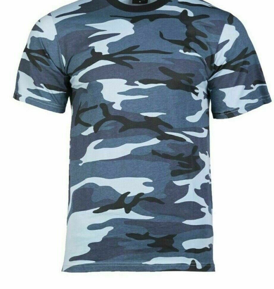 NEW BLUE ICE SKY BLUE URBAN CITY CAMOUFLAGE MILITARY COMMANDO MEDIUM T S... - $15.47