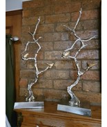 2 Aluminum Branch w/birds Silver Gold Indoor Outdoor Home Decor Tabletop - €195,39 EUR