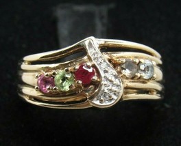 10k Yellow Gold Mother&#39;s Sz 8 Ring 5 Birthstone Diamond Contemporary AAJ 4.2g - £186.71 GBP