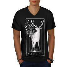 Deer Butterfly Nature Shirt  Men V-Neck T-shirt - £10.44 GBP