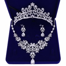 Fashion Zircon Bridal Jewelry Sets Wedding Crown Necklace With Earrings Pin  Cry - £34.50 GBP