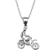 925 Sterling Silver Off Road Mountain Motorcycle Pendant Necklace - £25.84 GBP+
