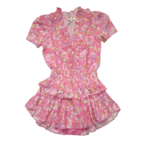 NWT LoveShackFancy Ellis Mini in Pink Party Bash Ruffle V-neck Cotton Dress XL - £124.60 GBP