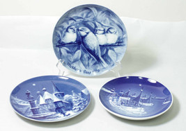 Three Blue China Plates Mothers Day Christmas 1972 Jule After 1966 Vintage - £20.56 GBP