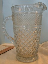 Vintage ANCHOR HOCKING Wexford Crystal Glass Pitcher 64 Oz ◇ Diamond Pattern MCM - £28.67 GBP