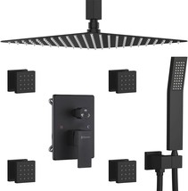 Four-Piece Shower System In Matte Black With 12&quot; Ceiling Shower Head And... - £260.41 GBP