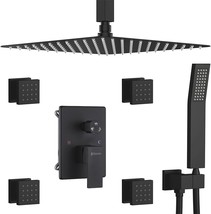 Four-Piece Shower System In Matte Black With 12&quot; Ceiling Shower Head And Shower - £266.95 GBP