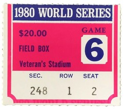 1980 Mundo Serie Juego 6 Campo Caja Ticket Stub Phillies Vs Realeza - £20.24 GBP