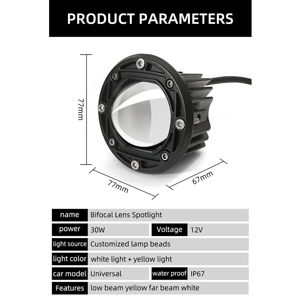 LED Work Light White+Yellow 1860 LED Chips 20W 3inch Car Accessories DC 10V-30V - £25.81 GBP