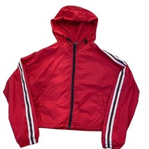 Women&#39;s GARAGE Windbreaker Jacket Size Small Red Striped Cropped Full Zi... - £19.77 GBP
