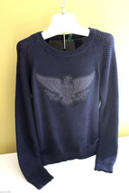 NWT LRL Ralph Lauren Navy Blue Cotton Signature Eagle Embroidered Sweate... - £62.27 GBP