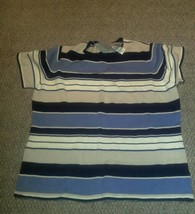 Villager Petite Womens Pull Over Shirt Blue Stripe PL Short Sleeve - £7.98 GBP