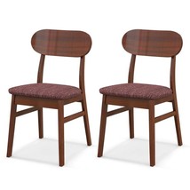 Set of 2 Modern Mid-Century Brown Wood Dining Chair with Padded Linen Seat - £153.38 GBP