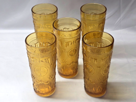 Vintage BROCKWAY GLASS 14 Ounce Flat Tumblers AMERICAN CONCORD AMBER - S... - $34.08