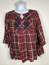 NWT Avenue Womens Plus Size 26/28 (3X) Red Plaid Floral Keyhole Top 3/4 Sleeve - £21.45 GBP