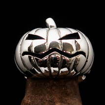 Excellent crafted Men&#39;s Halloween Ring scary grinning Pumpkin Sterling Silver - £82.03 GBP