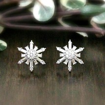 Snowflake Stud Earrings 1.3ct Baguette Cut Simulated Diamond 14k White Gold Over - £77.81 GBP