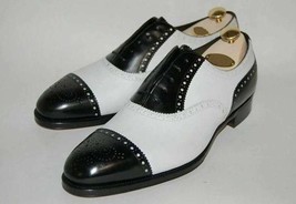 Handmade Men Spectators shoes, Men two tone brogue dress shoes, Black and white  - £238.96 GBP