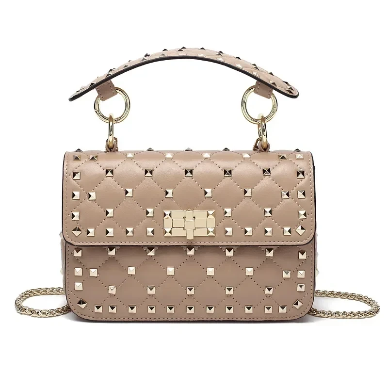 New Fashion Women Sheepskin Leather Rivet Handbags Chain Bag Designer Sh... - £93.39 GBP