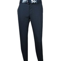 Men Suit BERLUSCONI Italian Wool 180's Pin Stripe One Button Peak UGS95-01 Navy image 8