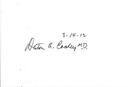 Denton A Cooley MD Signed 3x5 Index Card 4/21/2004 - £31.13 GBP