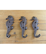 3 Cast Iron SEAHORSE Coat Hooks Hat Hook Rack Towel Nautical Beach Rusti... - $23.26 CAD