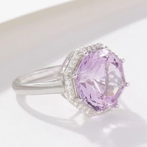 6.7CT Octagon Simulated Amethyst Diamond Solitaire Ring 14K Gold Plated Silver - £149.39 GBP