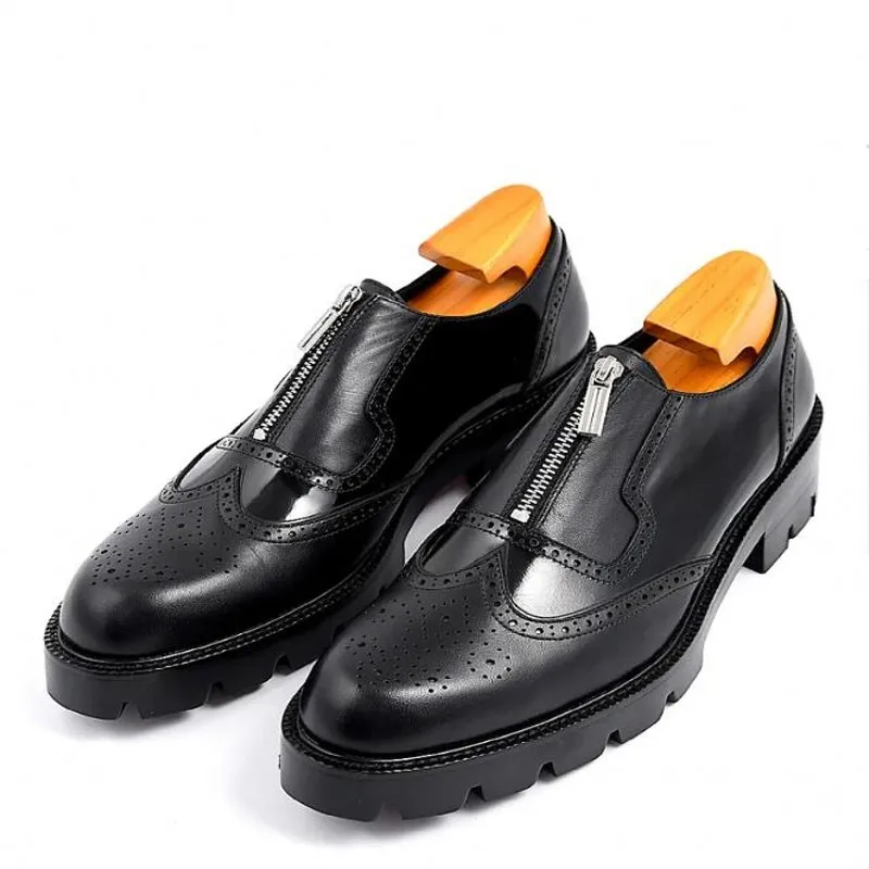 Men Thick heel  Leather Mens Handmade Shoes Gentlemen Brogue Carved Shoes Men - £169.21 GBP