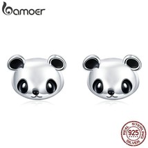 BAMOER Genuine 100% 925 Silver Animal Collection Cute Panda Stud Earrings for Wo - £17.01 GBP