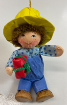 Vintage American Greetings 2.5 “ Paper Mache Child Boy Gift Christmas Ornament - £10.26 GBP