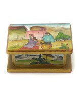 Wooden Hand Painted Small Trinket Ring Box Peoples Country Scene Vintage - £16.05 GBP