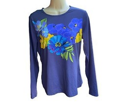 LAND&#39;S END Rash Guard Swim Shirt UPF Cover Up Tee Purple Blue Floral Size S(4-6) - £25.72 GBP