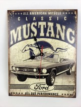 Ford Mustang Tin Sign Metal Clock Rustic Garage Muscle Car 1 of a Kind Folk Art - £31.92 GBP