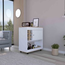 Camelia Bar Cart: Oak/White, 6 Bottles, Cabinet - $215.99