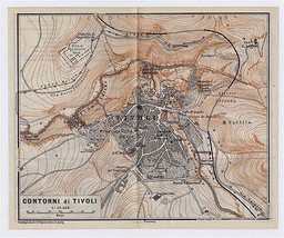 1909 Antique Map Of City Of Tivoli / Hadrian&#39;s Villa / Lazio / Italy - $25.60