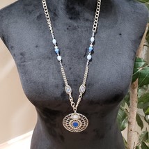 Womens Lapis Lazuli Silver Round Pendant Necklace with Lobster Clasp - $27.72