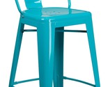 Crystal Teal-Blue Metal Indoor-Outdoor Barstool With Back, Flash, 30&quot; High. - $103.99