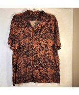 Express Floral Print brown black Button Down Shirt Short Sleeve Top Blou... - $31.68