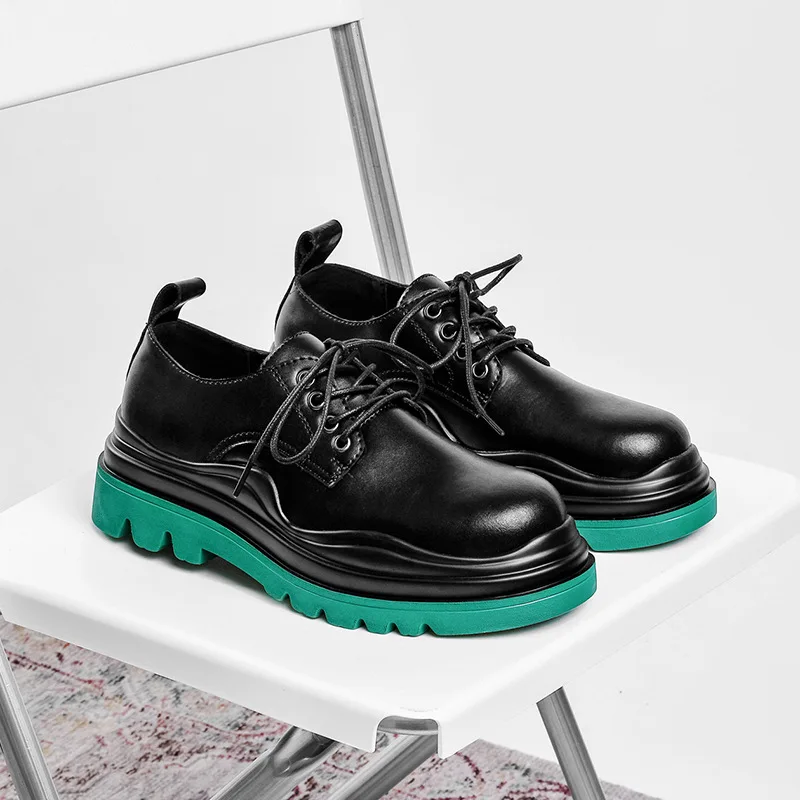 Trend Fashion Men Casual Leather Shoes  Design Platform  for Men Brogue Derby Sh - £158.30 GBP