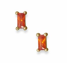 14K Gold Plated 0.20Ct Baguette Cut Simulated Tangerine Sapphire Earrings Studs - £60.74 GBP