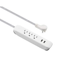 HDX 15 ft. 16/3 Long 3 Outlet, 2 USB Braided Extension Cord in White and... - £15.58 GBP
