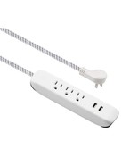 HDX 15 ft. 16/3 Long 3 Outlet, 2 USB Braided Extension Cord in White and... - £15.63 GBP