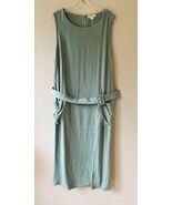Monteau Sz 2X Teal Sleeveess Midi Tank Dress Belted Sage Front Pockets - $34.10