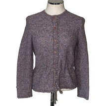 Vintage Castleberry Multicolor Tweed Knit Button Front Cardigan Sweater Jacket - £40.15 GBP