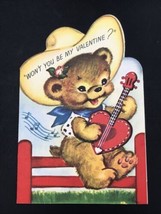 VTG 1950s Rust Craft Happy Brown Bear Playing Guitar Anthropomorphic Valentine - £9.29 GBP