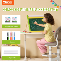 Easel Accessory Set Chalk &amp; Markers &amp; Paper Rolls 32PCS for Tabletop Easel - £26.29 GBP