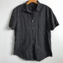 John Varvatos L Camp Shirt Black Floral Short Sleeve Collar Button Down ... - $32.33