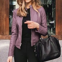 Slim Fit Faux Leather Jacket Women PU Leater Basic Zipper Coat Outerwear... - £13.28 GBP