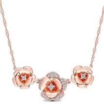 0.10CT Natürlicher Diamant 3-Rose Blume Anhänger Halskette 14K Rose Vergoldet - £403.98 GBP